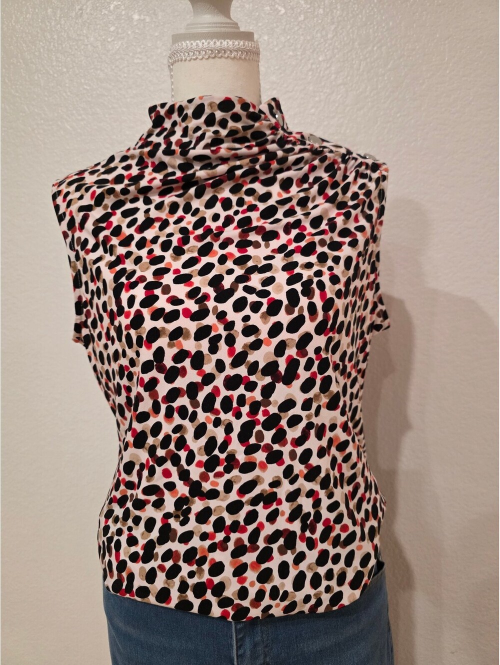 DKNY Sleeveless Printed Turtleneck Blouse Size S